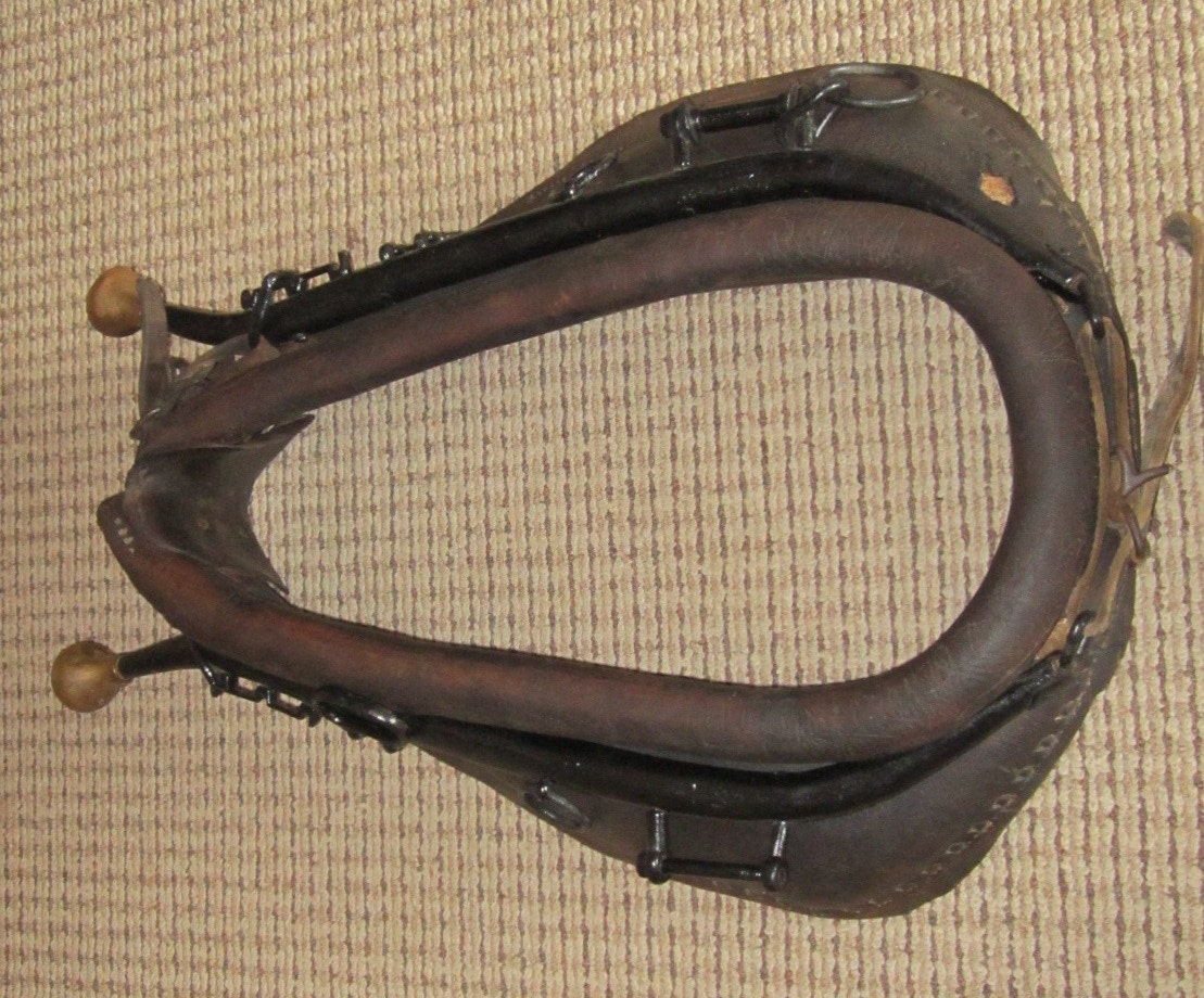 Antique Leather Horse Harness With Hames And Brass Balls