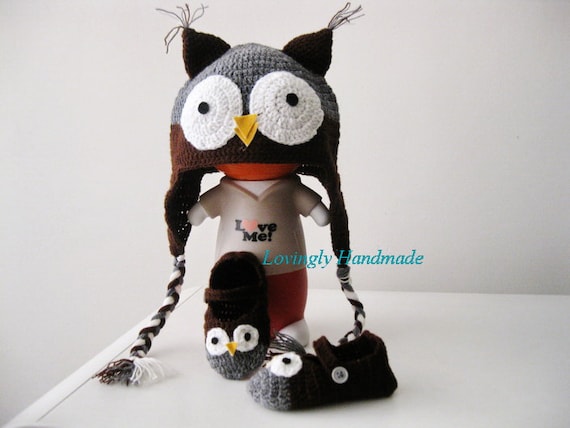 Crochet / Owl beanie / owl shoe / made to order / baby boy / baby girl / crochet set