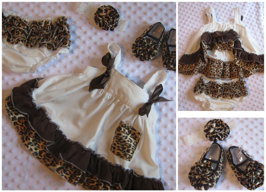 Baby girls leopard animal print cream dress by ukcustomgifts