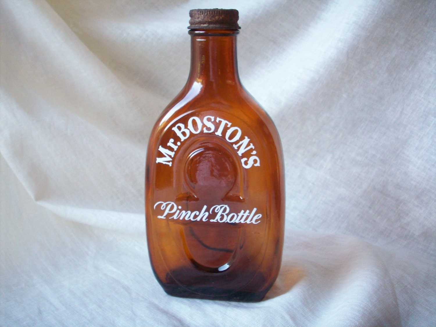 Mr. Boston's Pinch Bottle Old Brown Glass Whiskey Bottle