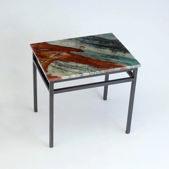 Steel Base End Table with Natural Stone Top