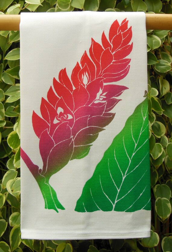 Hawaiian Red Ginger Kitchen Towel by HibiscusTextiles on Etsy