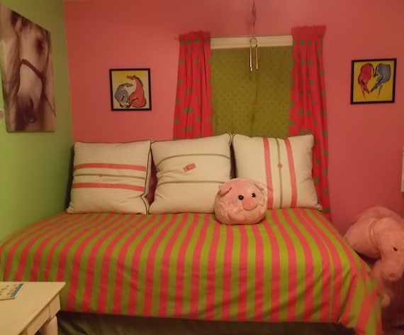 Items similar to Hot Pink & Lime Green Striped Duvet Comforter Cover ...