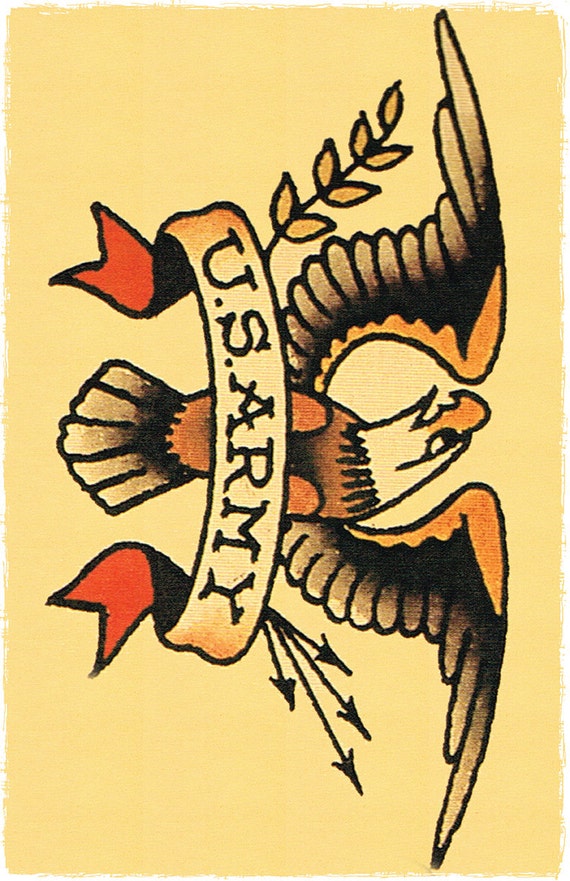 11 x 17 Big US ARMY insignia Eagle Sailor Jerry Style Tattoo