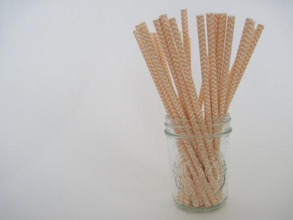 50 Peach Chevron Paper Straws - ships less than 24 hours Il_570xn