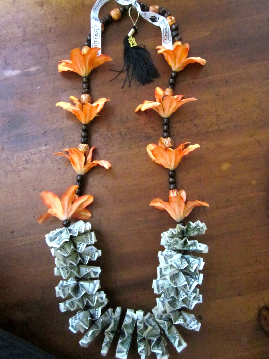 Orange Flowers Graduation Money Lei