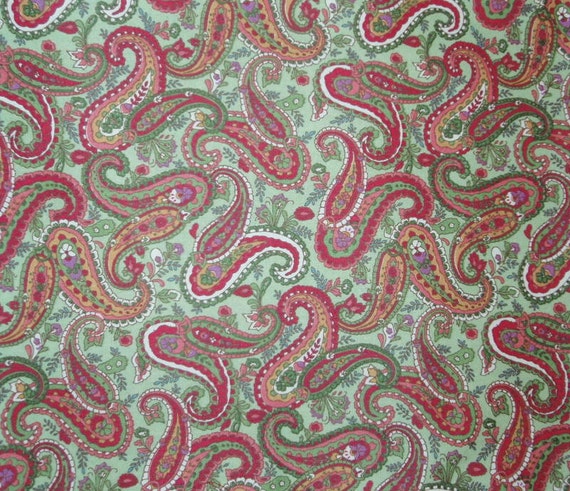 Items similar to Red and Green Paisley, Paisley Fabric, 1 1/4 Yards ...