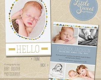 5x7 Birth Announcement Template (Baby Announcement) - Photoshop Template for photographers (BA5B) - INSTANT DOWNLOAD