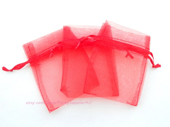Bags 100 Red Organza Gift Bags with Drawstring,3x4 In Sheer Fabric ...