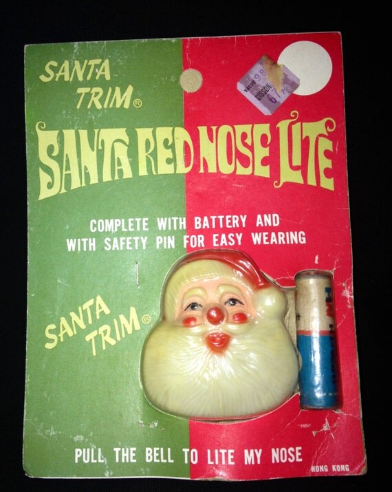 Vintage Santa Red Nose Lite Light Christmas Pin by Shabbyville