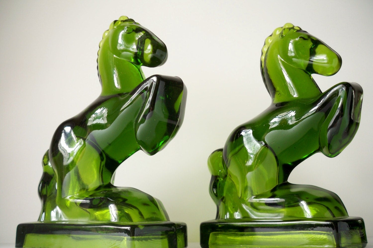 green glass horse bookends