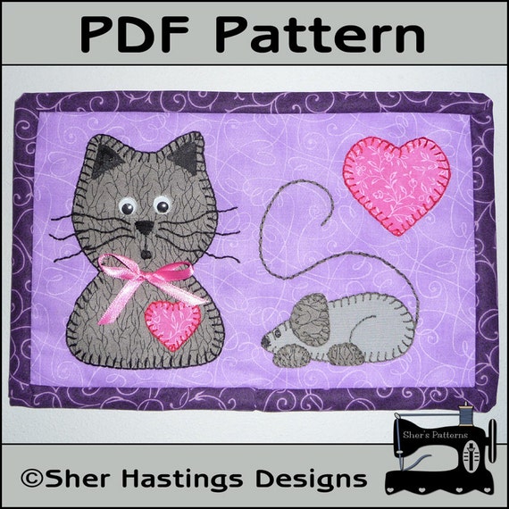 PDF Pattern for Cat & Mouse Mug Rug Cat Mug Rug Pattern Cat