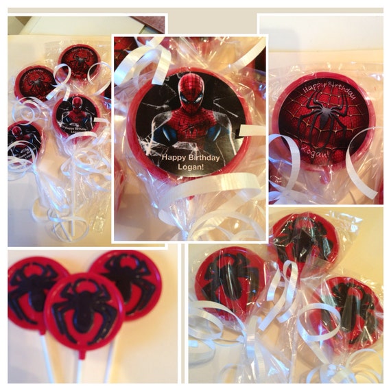 Items similar to Spider Birthday Lollipop Favors Customized set of 10 ...