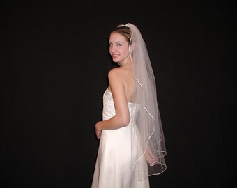 1 layer fingertip Rounded/Rattail Ribbon wedding veil - 42" length wedding veil. Ready to ship.