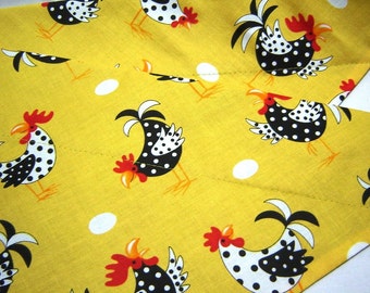 Black and White Spotted Chickens Modern Roosters on Yellow Dog Scarf Over the Collar Dog Bandana
