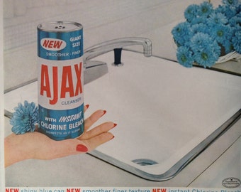 Vintage 1959 Ajax Cleanser Ad, Paper Ephemera taken from a Mcall's Magazine.