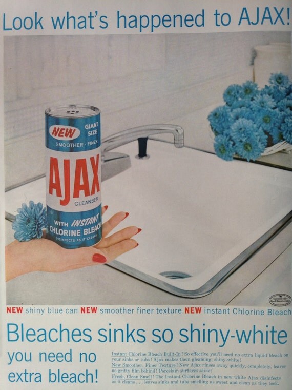 Vintage 1959 Ajax Cleanser Ad Paper Ephemera taken from a