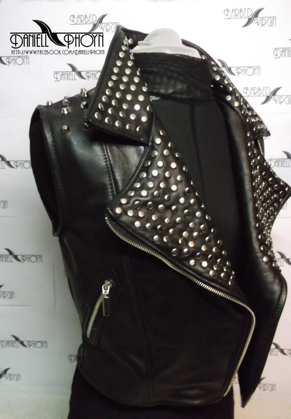 Genuine Leather Vest rivets spikes on the back and shoulders