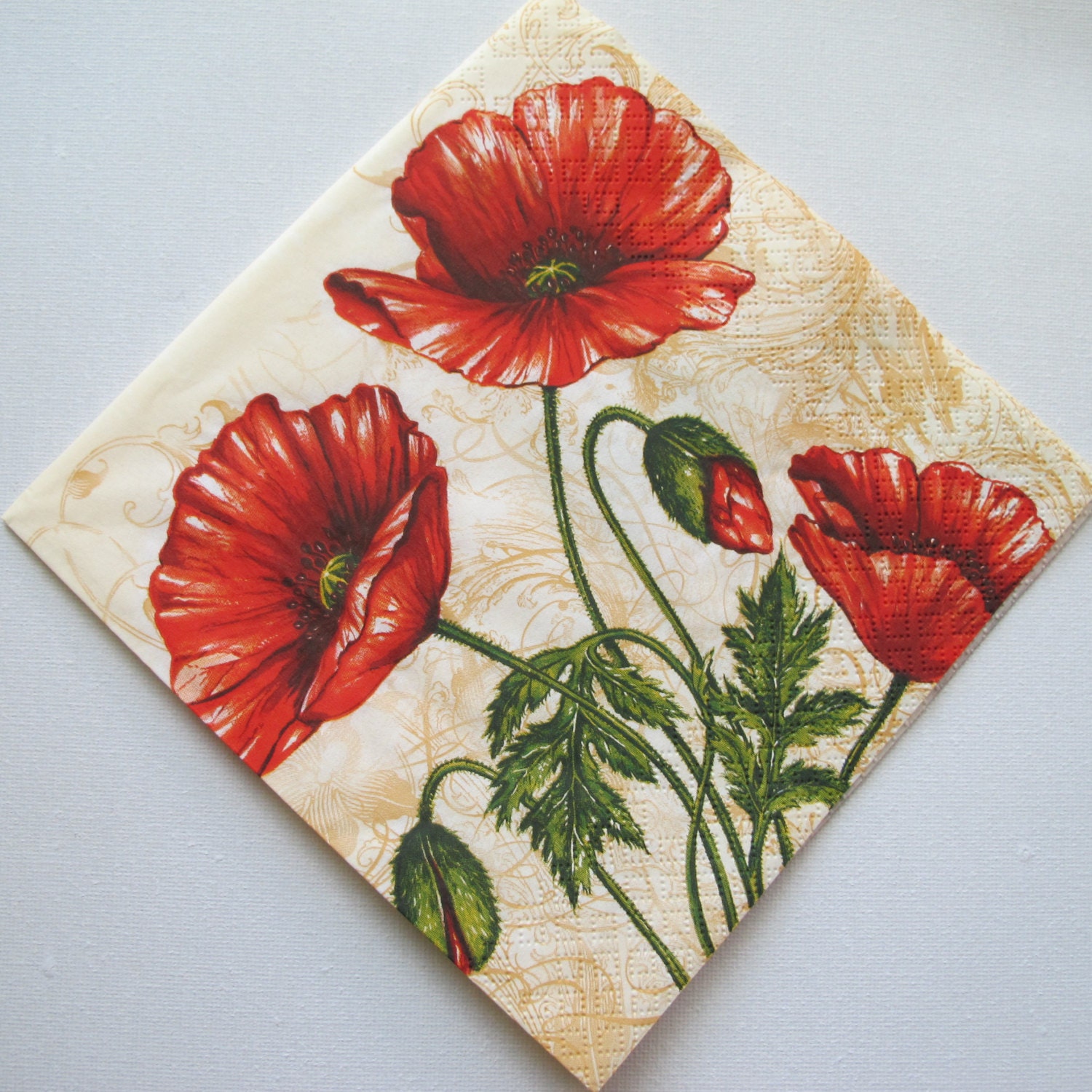 Paper napkin Poppies Floral napkin decoupage by NapkinsDeco