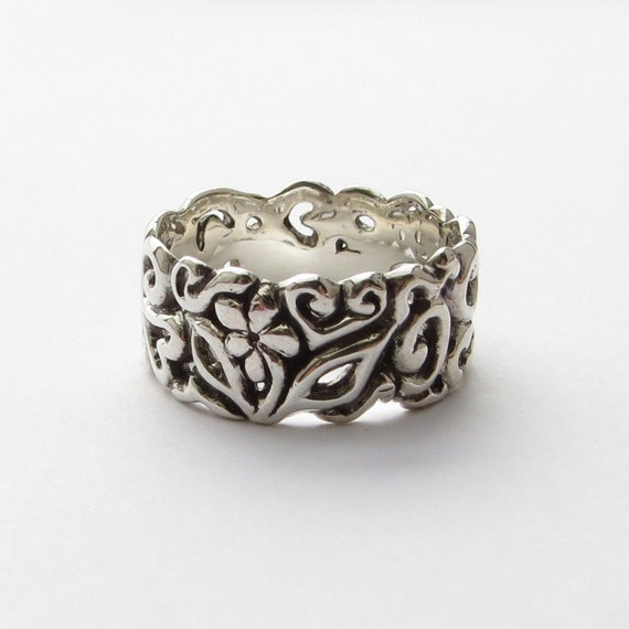 Flower leaves Silver Band Silver Wedding Ring Sterling