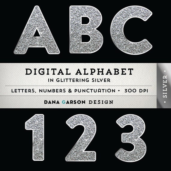 items similar to glitter digital alphabet in silver for