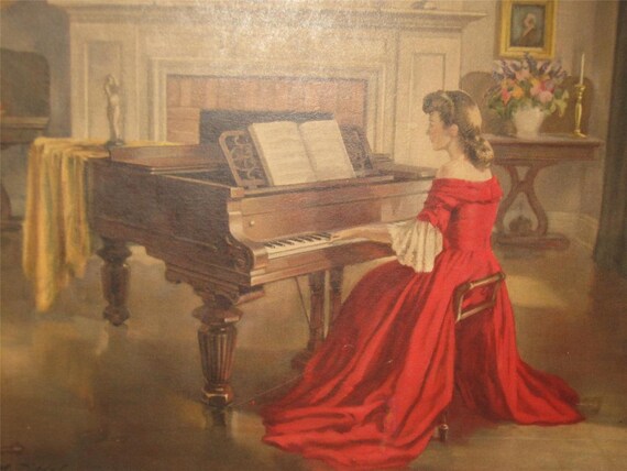 SIGNED Vintage Ditlef Sonata Lady in Red Woman by MSCollectibles