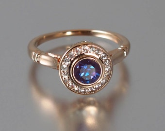 THE SECRET DELIGHT 14k rose gold Alexandrite engagement ring with diamond halo