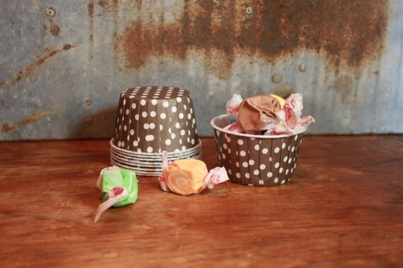 12 Brown with White Dots Baking Cups -- Paper Nut Cups -- Large 3.5oz Il_570xn