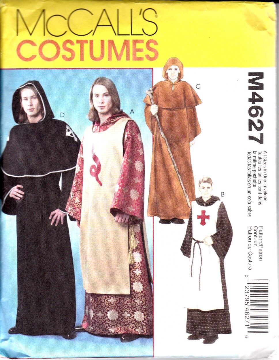 McCalls 4627 Knights Templar Medieval Cloak Monk Robe Patterns