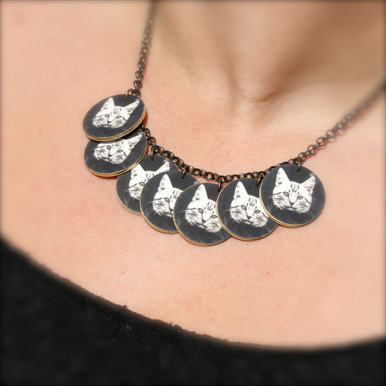 Black and White Kitty Charm Necklace Cat Necklace Charm