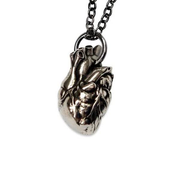 Heart Anatomical Human Heart Necklace Sterling Silver Overlay