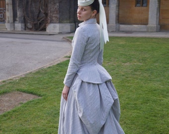 Customisable Victorian 1880s Bustle Dress Outfit in Linen
