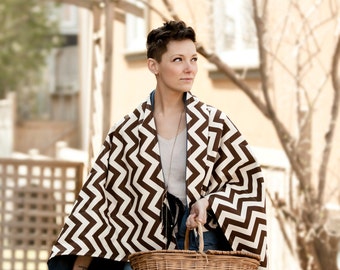Picnic Blanket- Brown and White Chevron Blanket- Geometric- Portable Outdoors Blanket- Wedding Gift Idea