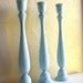 Turquoise Shabby Chic Turned Wood Curvy Candlesticks Candle Holder Trio