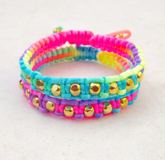 Neon friendship bracelet SET rainbow bracelet fluo by pieceofART