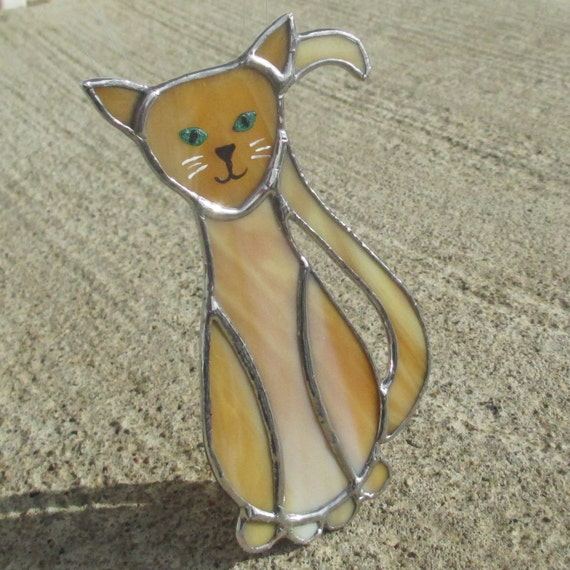 Orange Cat Stained Glass Suncatcher Home Decor