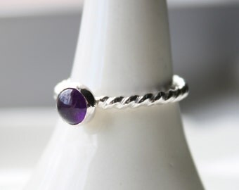 Amethyst Stacking Ring Twisted Band in Sterling Silver