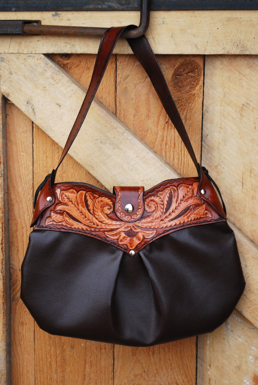 Country Western Leather Tooled Purse
