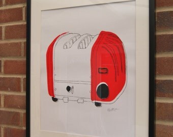 A2 Silk Screen Print of Classic Toaster in Red