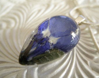 Royal Blue Lobelia Real Pressed Flower Small Glass Teardrop Pendant-Symbolizes Loyalty-Gifts Under 25-Nature's Wearable Art