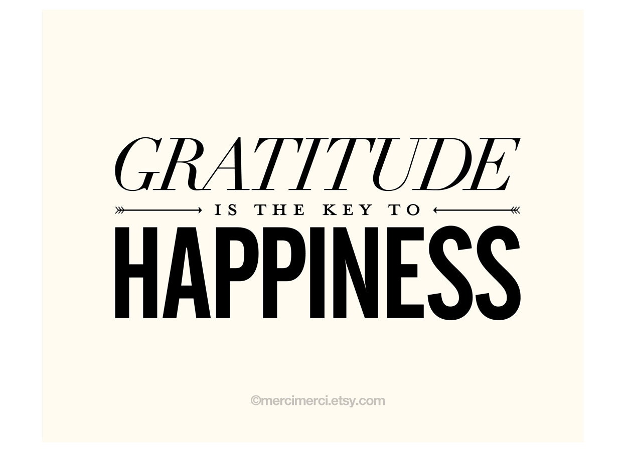 Gratitude Is The Key To Happiness 8x10 on A4 Inspiring