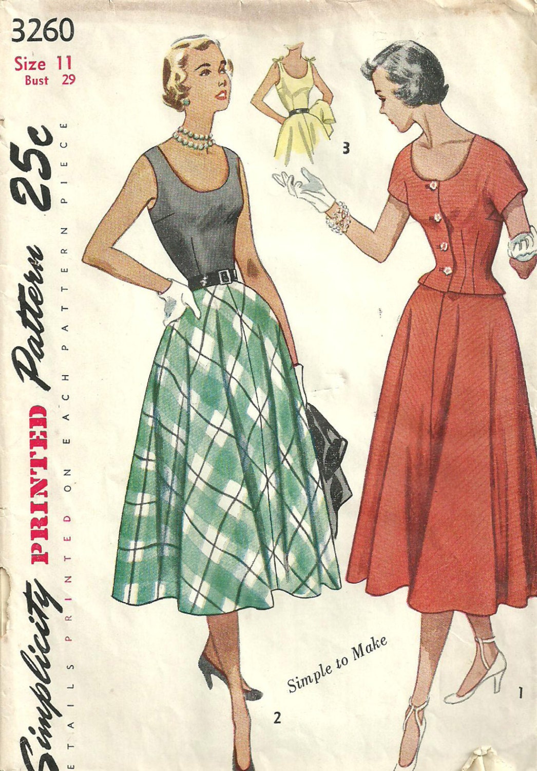 Vintage 50s Sewing Pattern / Simplicity 3260 / Dress And