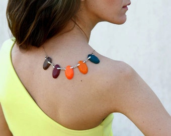 Geometric Statement Necklace, Polymer Clay Necklace in Orange Burgundy Green Brown, Gem Candy Collection