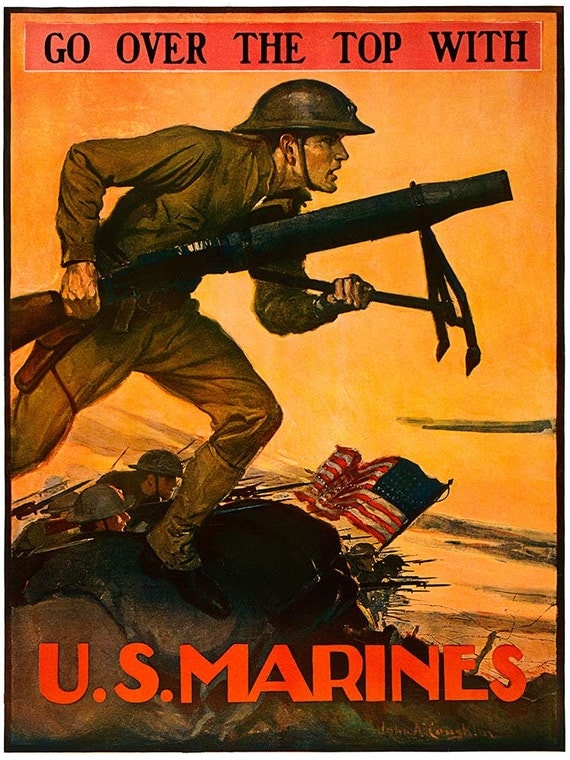 Vintage Reproduction WWI Recruiting Poster Go Over The