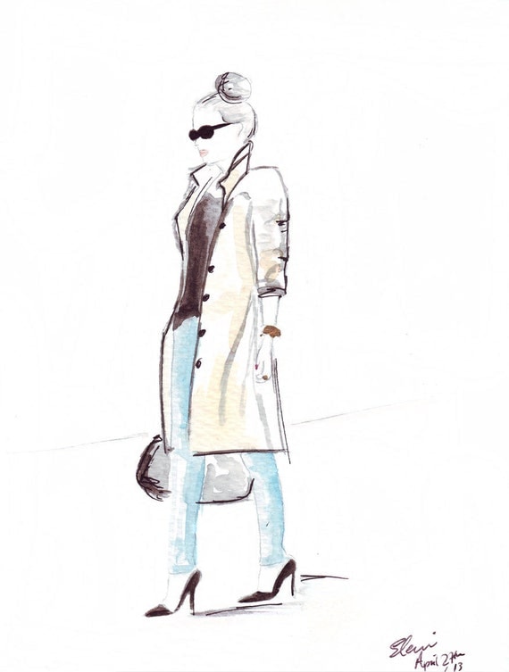 Watercolour Fashion illustration Titled The Trench