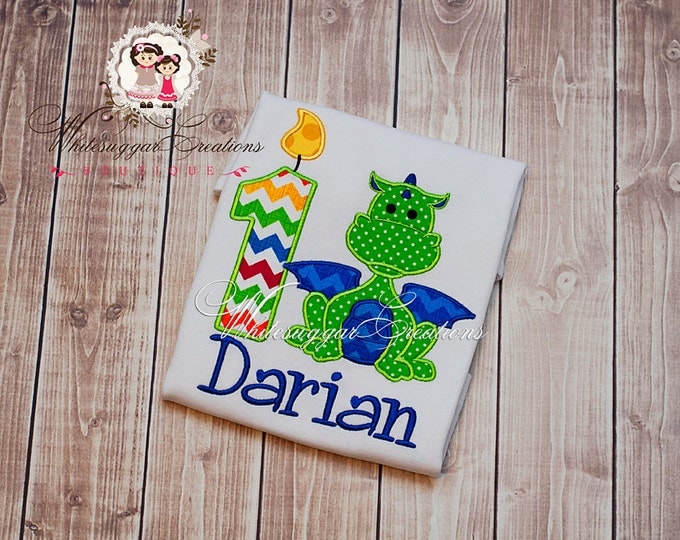 Birthday Green Dragon Embroidered Shirt - PREMIUM Custom Embroidered Baby Boy Birthday Shirt - Dragon Year