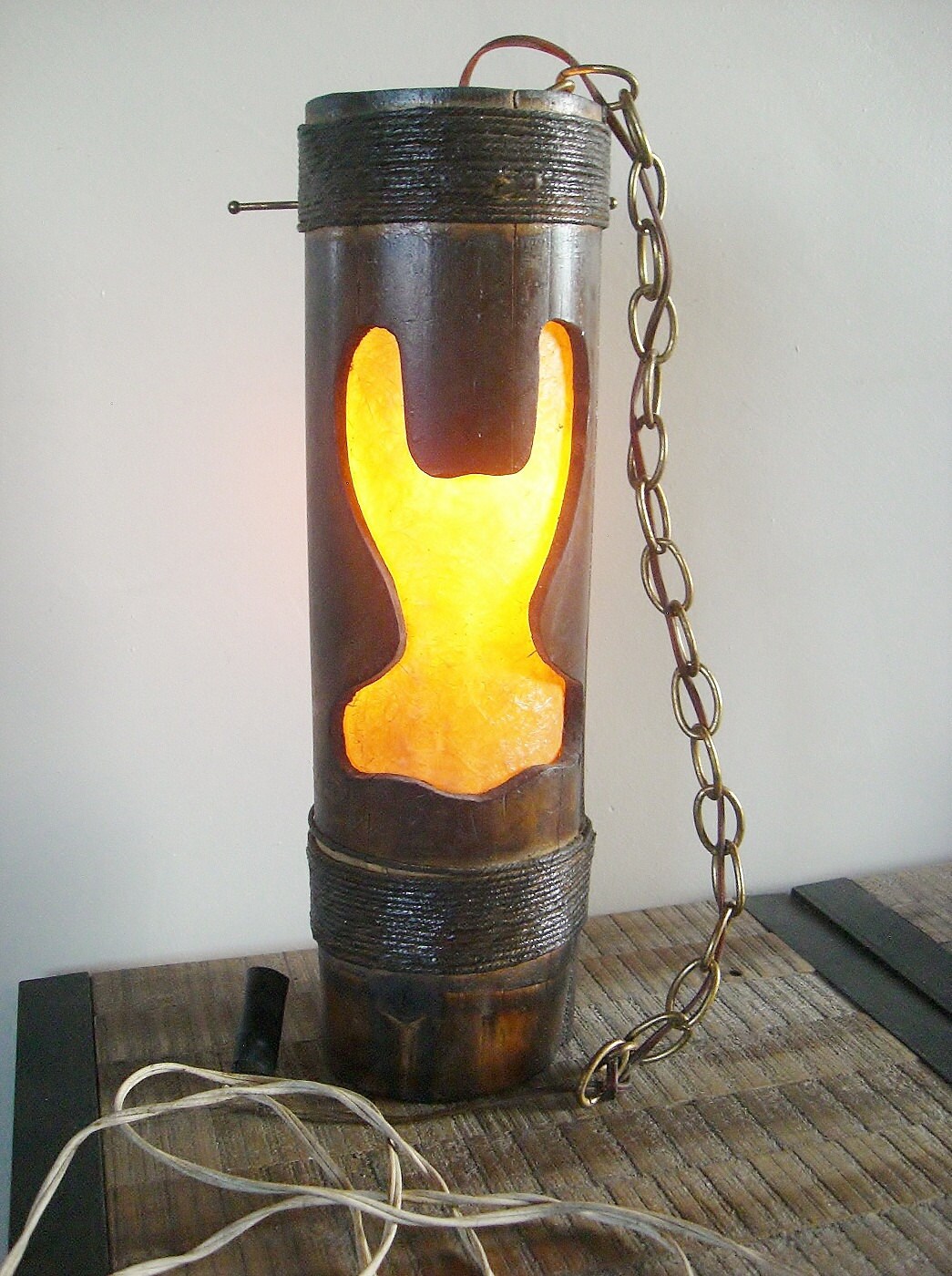 Vintage Carved Bamboo Hanging Tiki Pendant Light by ObjetLuv