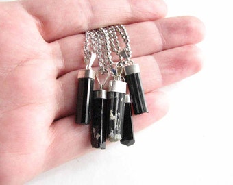 black Tourmaline necklace - unisex schorl gemstone crystal jewelry