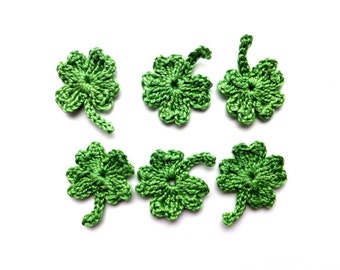 Lucky clover leaves applique - crochet leaves embellishment - Spring decorations - green leaves - St. Patricks day decorations - set of 6