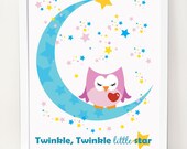 ON SALE Twinkle Twinkle Little Star Owl Wall Print, baby nursery Wall Print Poster A191 Il_170x135